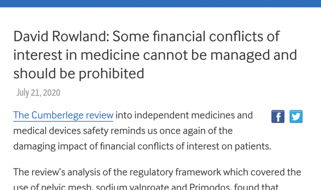 Some financial conflicts of interest in medicine cannot be managed and should be prohibited