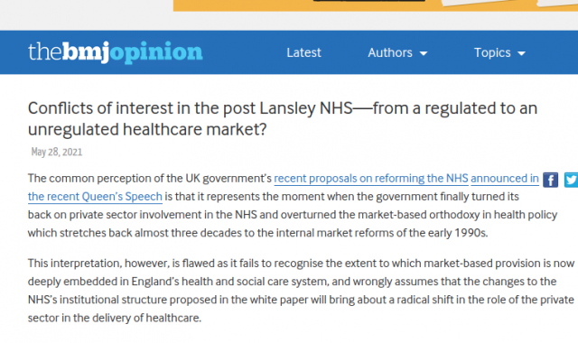 Conflicts of interest in the post Lansley NHS—from a regulated to an unregulated healthcare market?